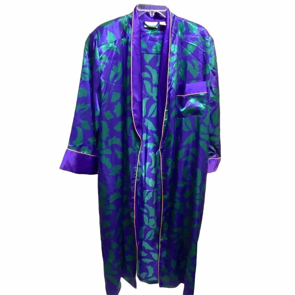 Vintage Victorias Secret Gold Label Purple Green Satin Robe Size M/L & Top Y2K
